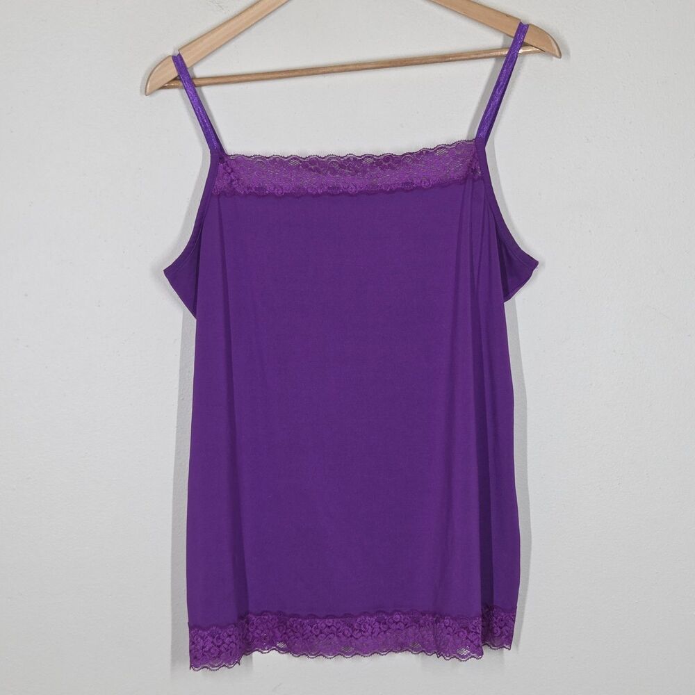 Vtg Y2K Fashion Bug Purple Lace Trim Cami Tank XL Coquette Bella Swan Layering